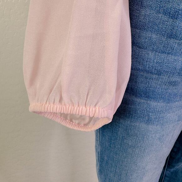 Halogen Square Neck Cottagecore Smocked Sheer Puff Long Sleeve Blouse Pink XXL - Picture 5 of 11